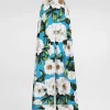 Cotton palazzo pants with gardenia print