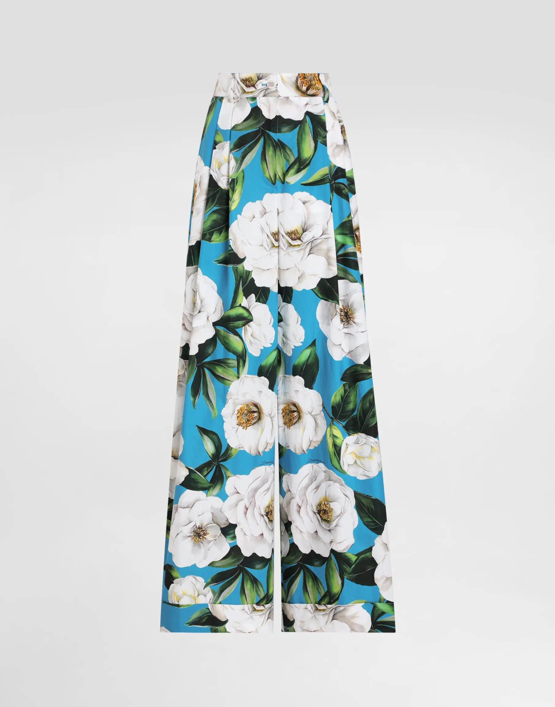 Cotton palazzo pants with gardenia print
