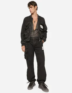 Cotton pants with belt and belt bag