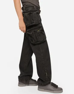 Cotton pants with belt and belt bag