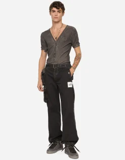 Cotton pants with belt and belt bag