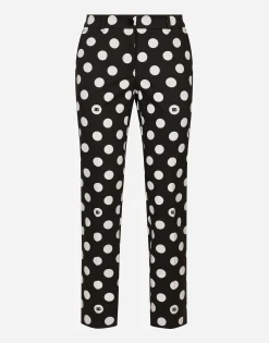 Cotton pants with polka-dot print
