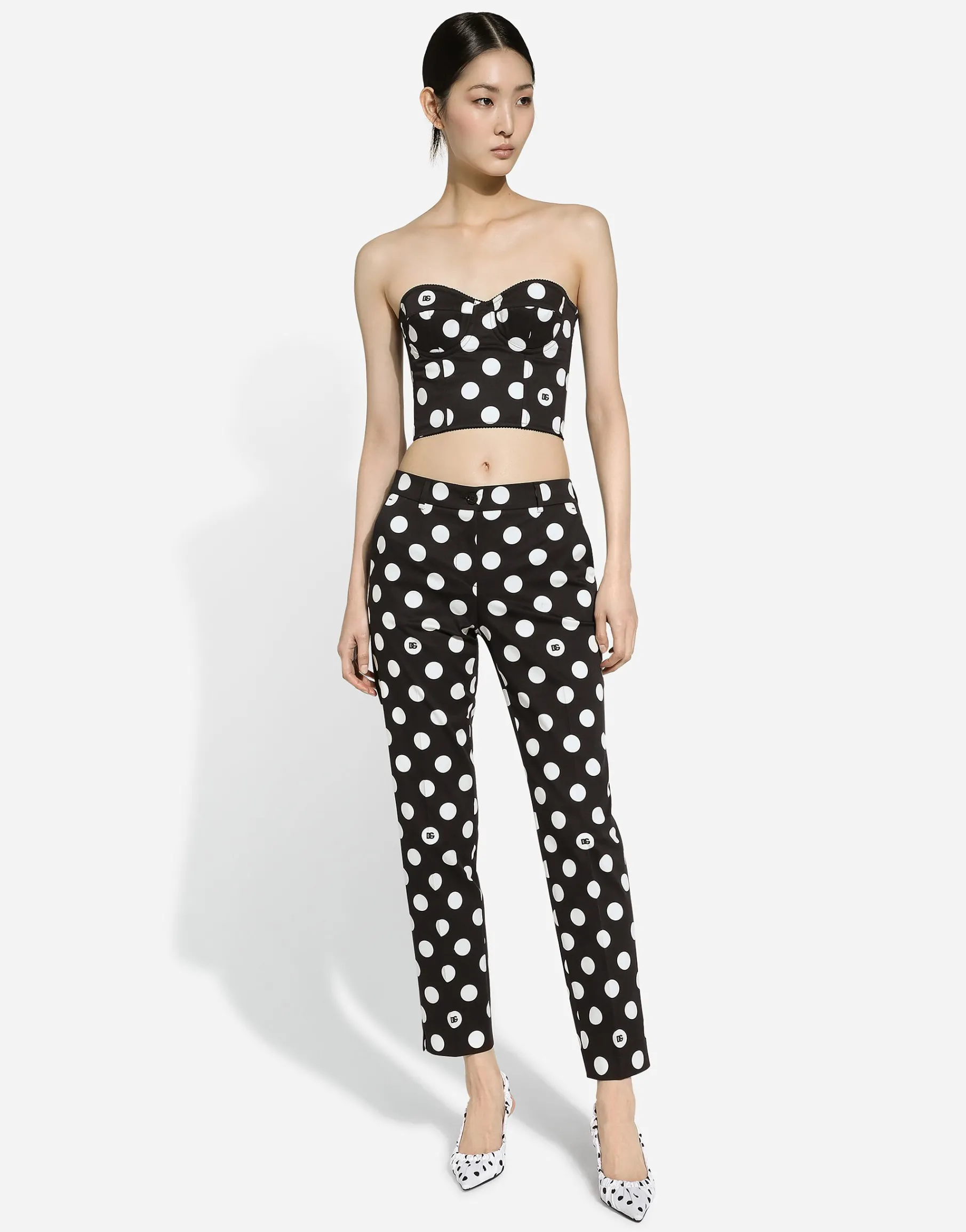 Cotton pants with polka-dot print