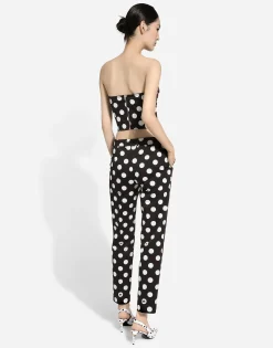 Cotton pants with polka-dot print