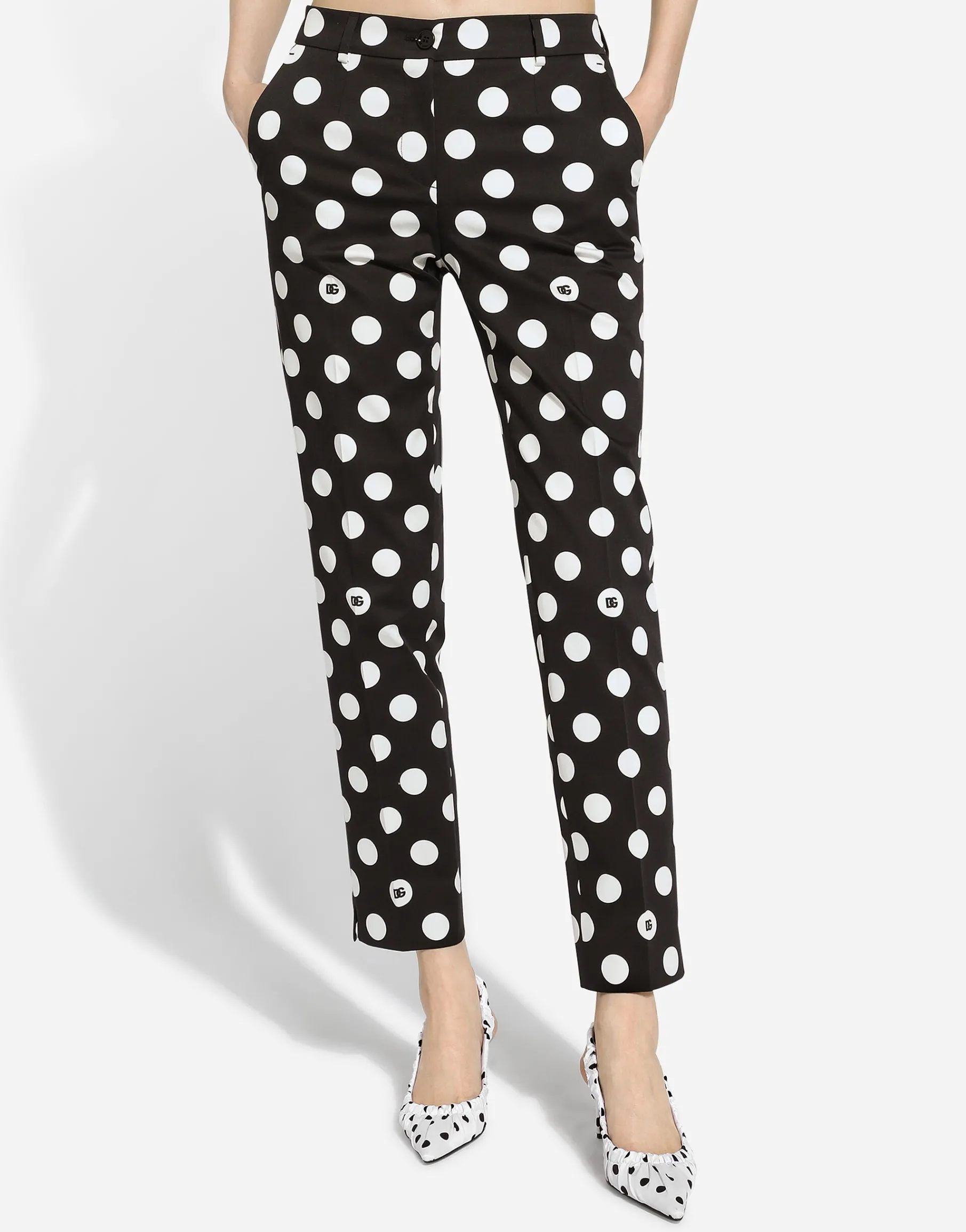 Cotton pants with polka-dot print