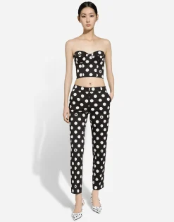 Cotton pants with polka-dot print