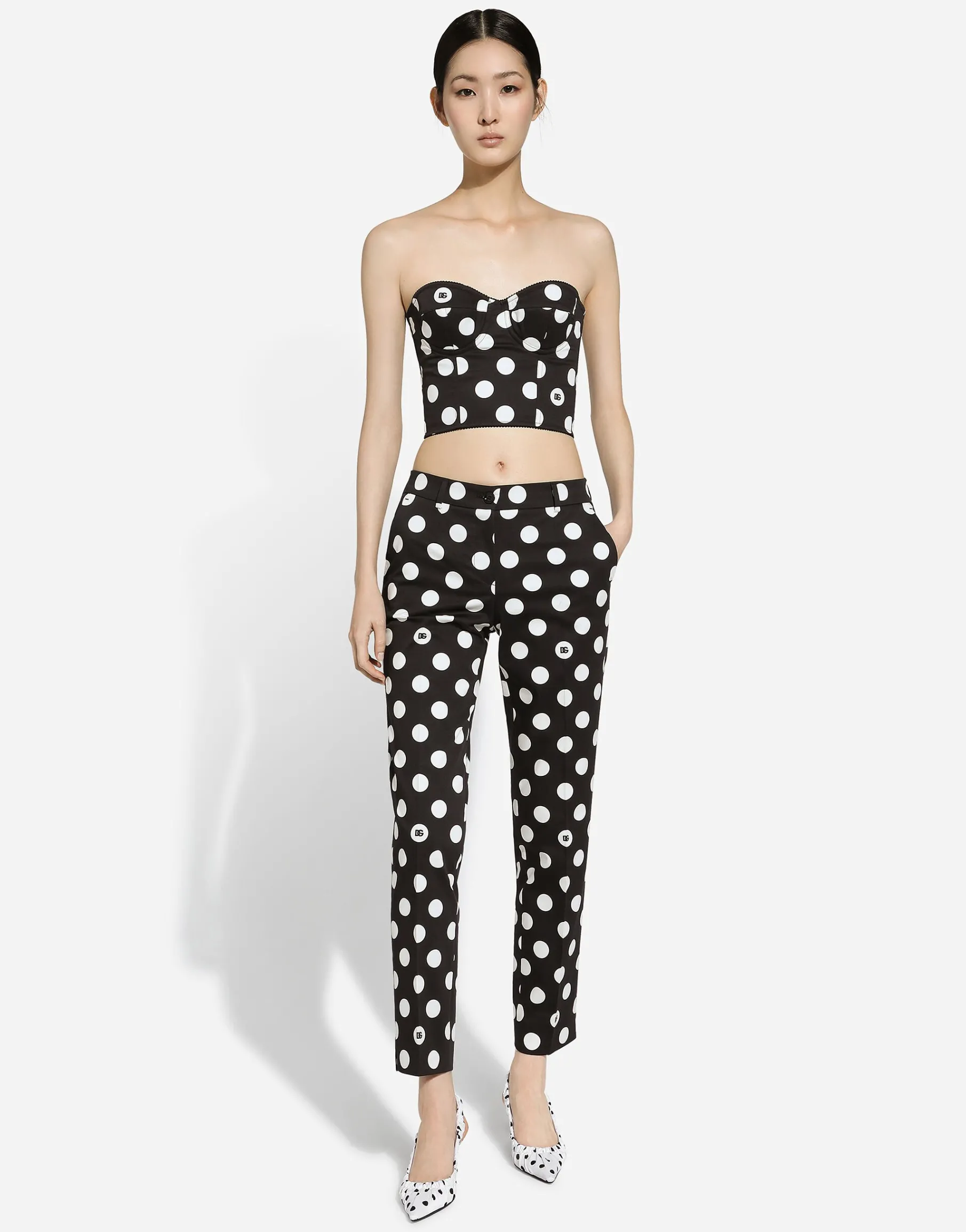 Cotton pants with polka-dot print