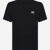 Cotton piqué polo-shirt with branded tag