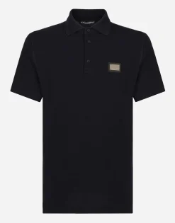 Cotton piqué polo-shirt with branded tag