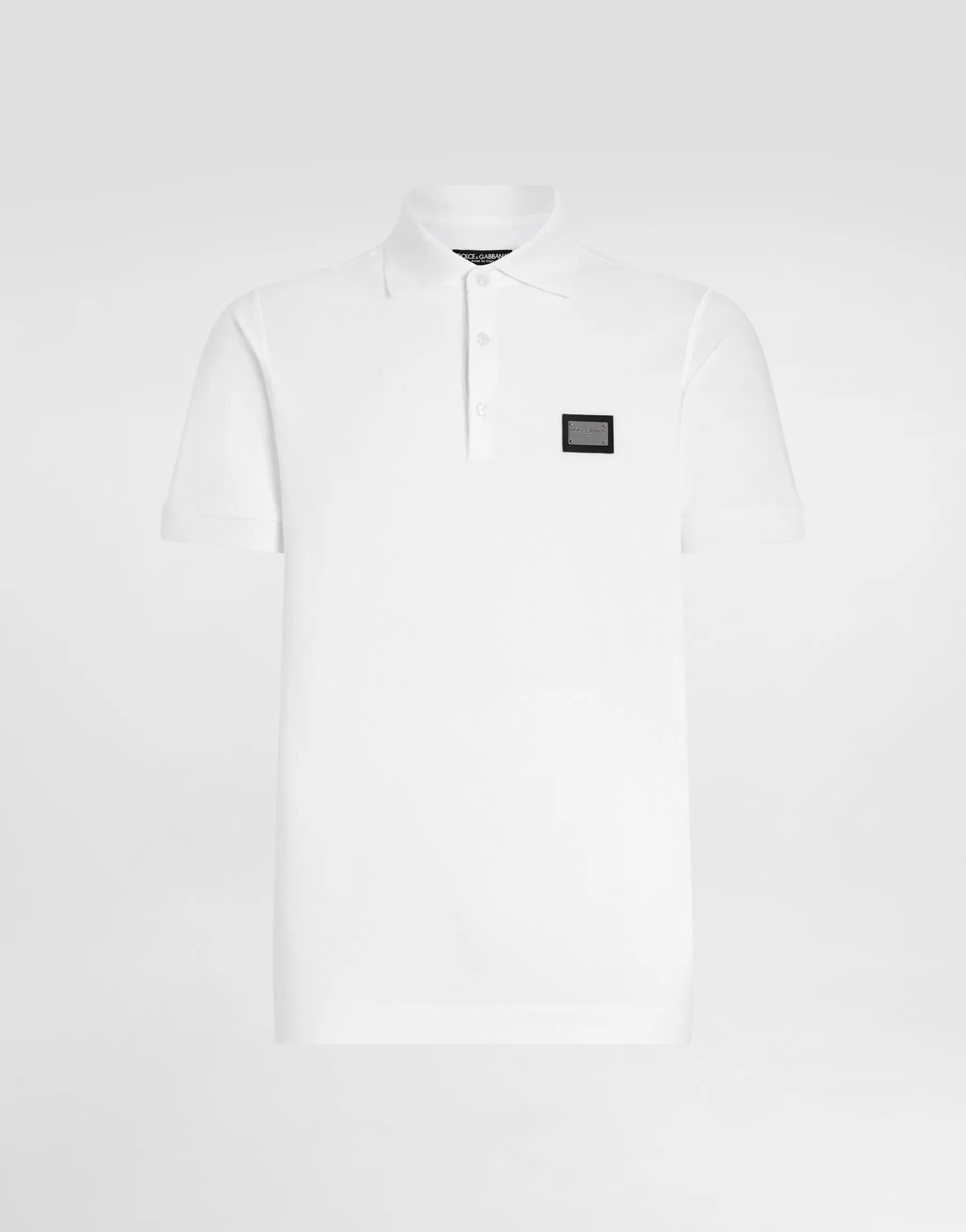 Cotton piqué polo-shirt with branded tag