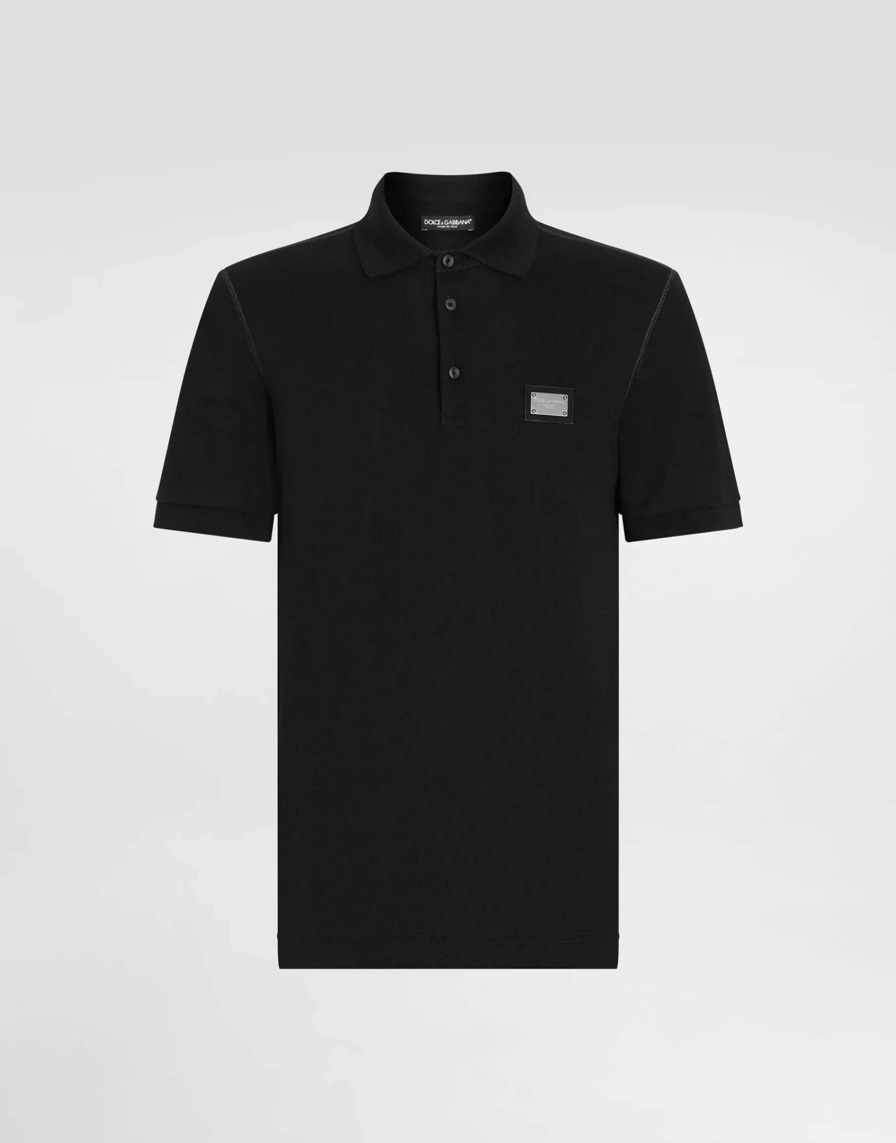 Cotton piqué polo-shirt with branded tag