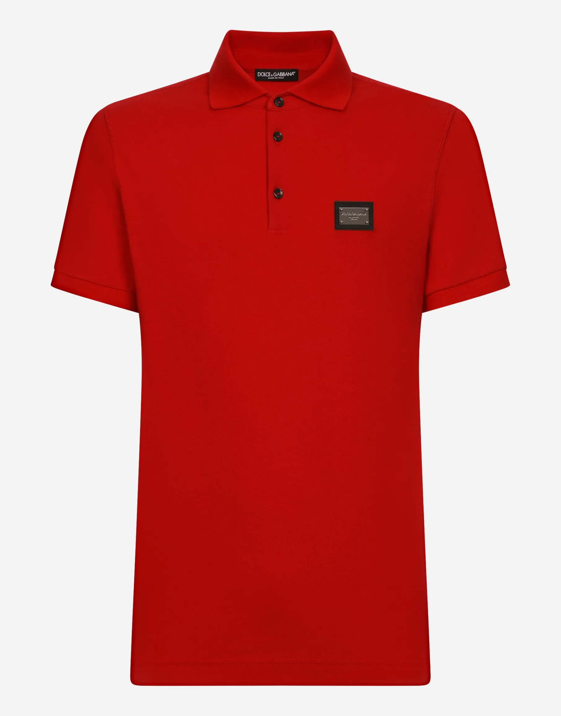 Cotton piqué polo-shirt with branded tag