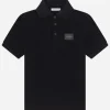 Cotton piqué polo-shirt with logo plate