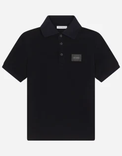 Cotton piqué polo-shirt with logo plate