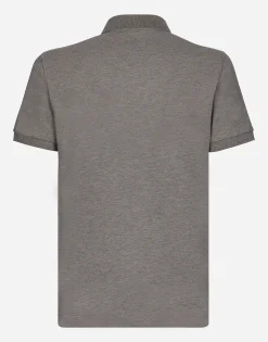 Cotton piqué polo-shirt with branded tag
