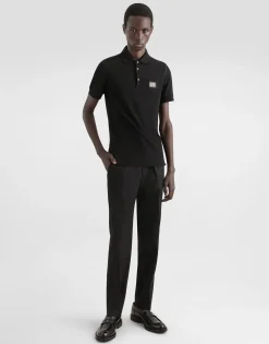 Cotton piqué polo-shirt with branded tag