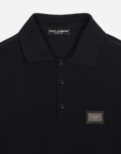 Cotton piqué polo-shirt with branded tag