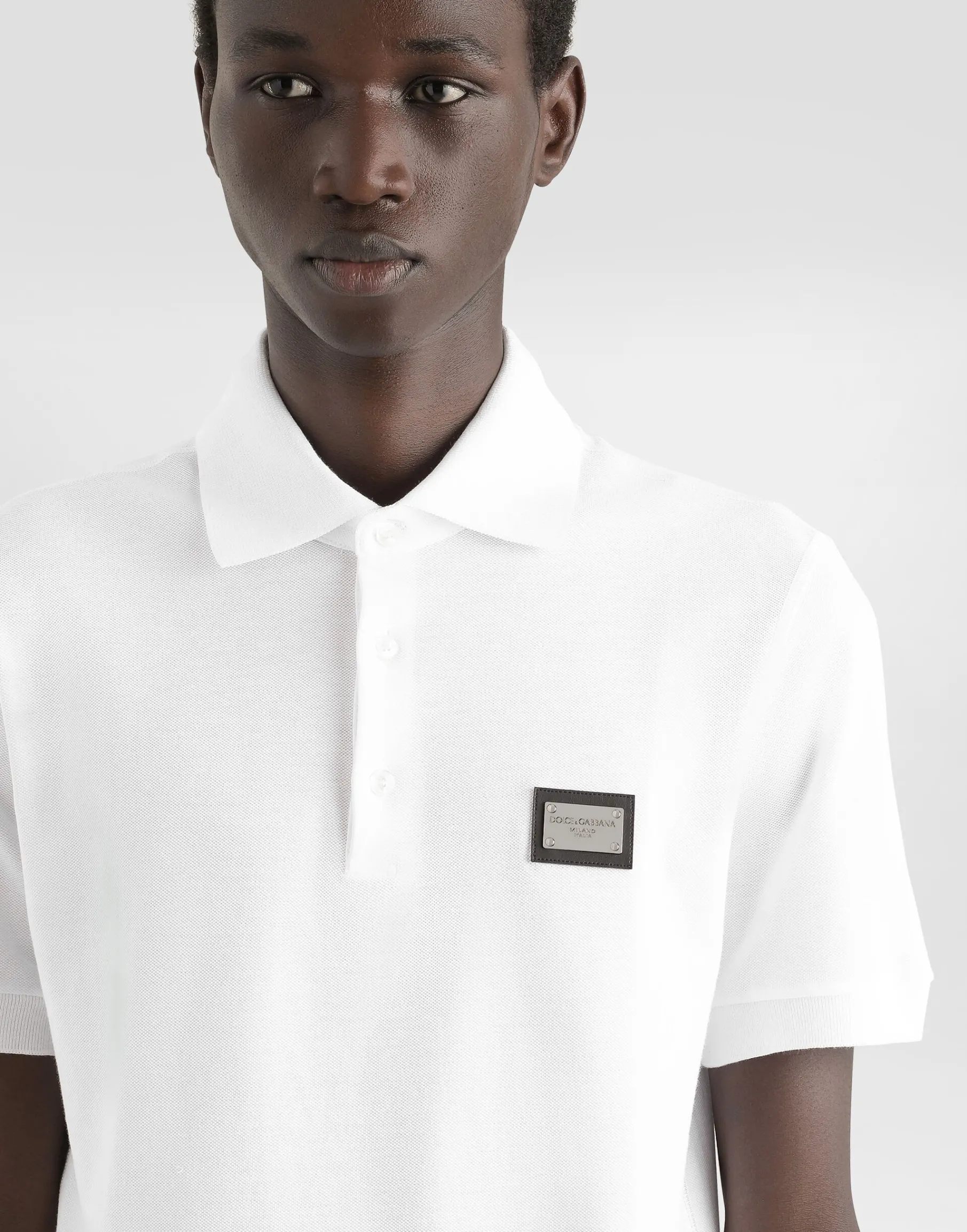 Cotton piqué polo-shirt with branded tag