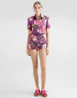 Cotton playsuit with rose print