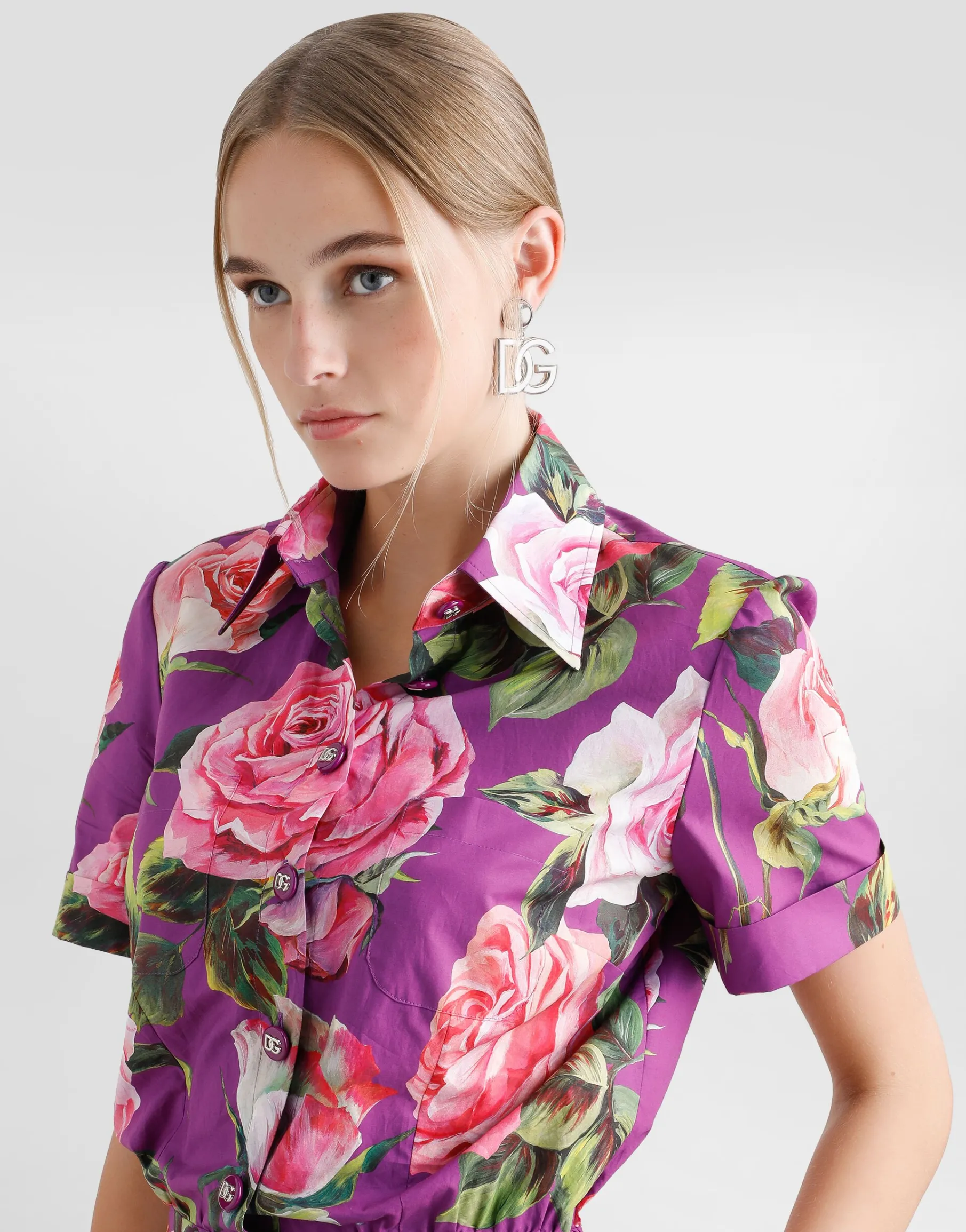 Cotton playsuit with rose print