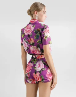 Cotton playsuit with rose print