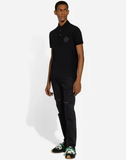Cotton polo-shirt with DG logo embroidery