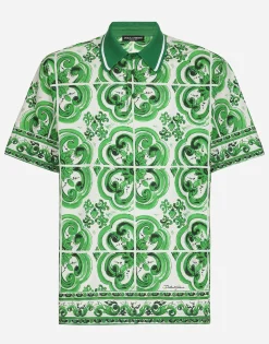 Cotton polo-shirt with majolica print