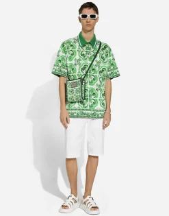 Cotton polo-shirt with majolica print