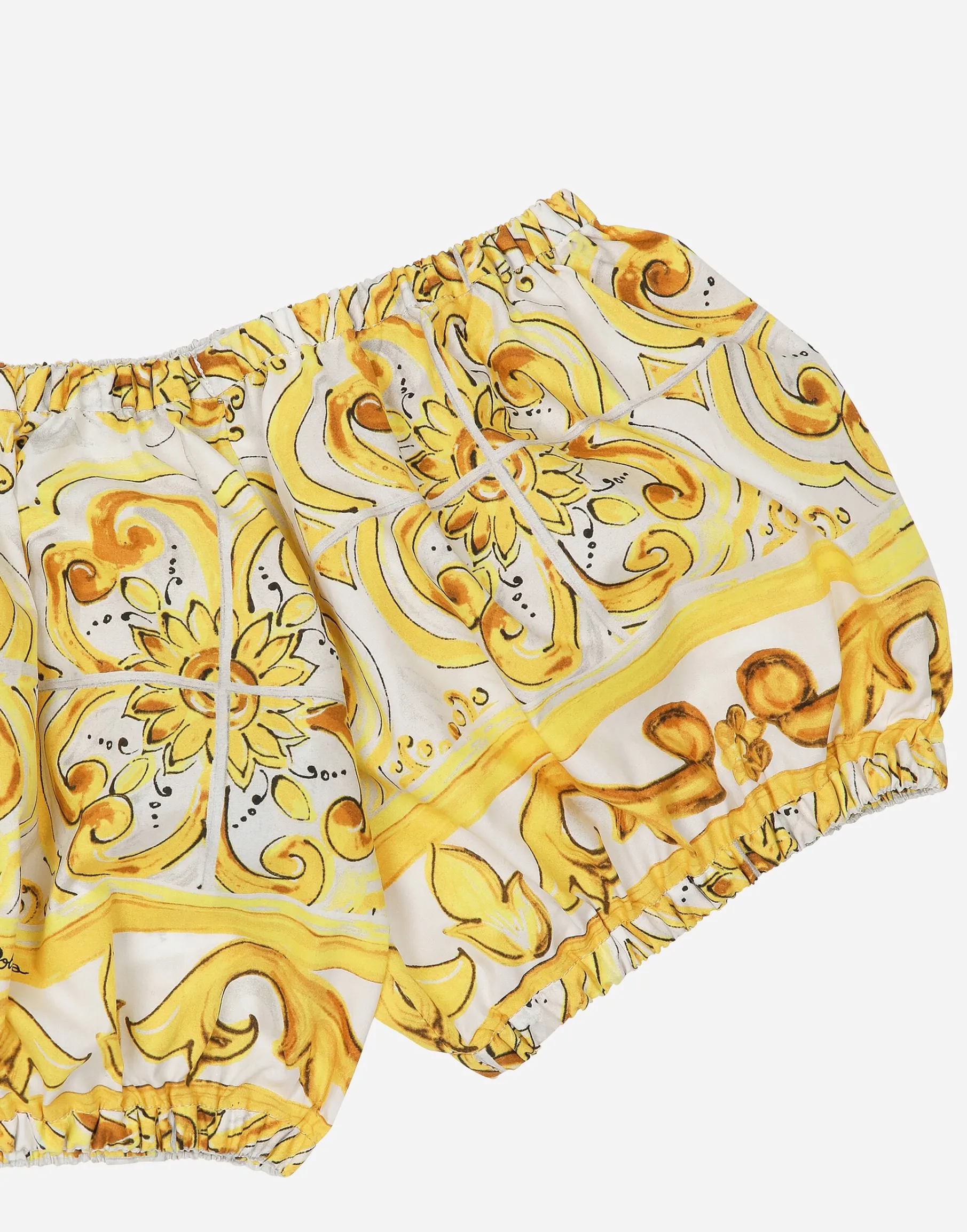 Cotton poplin crop top with majolica print