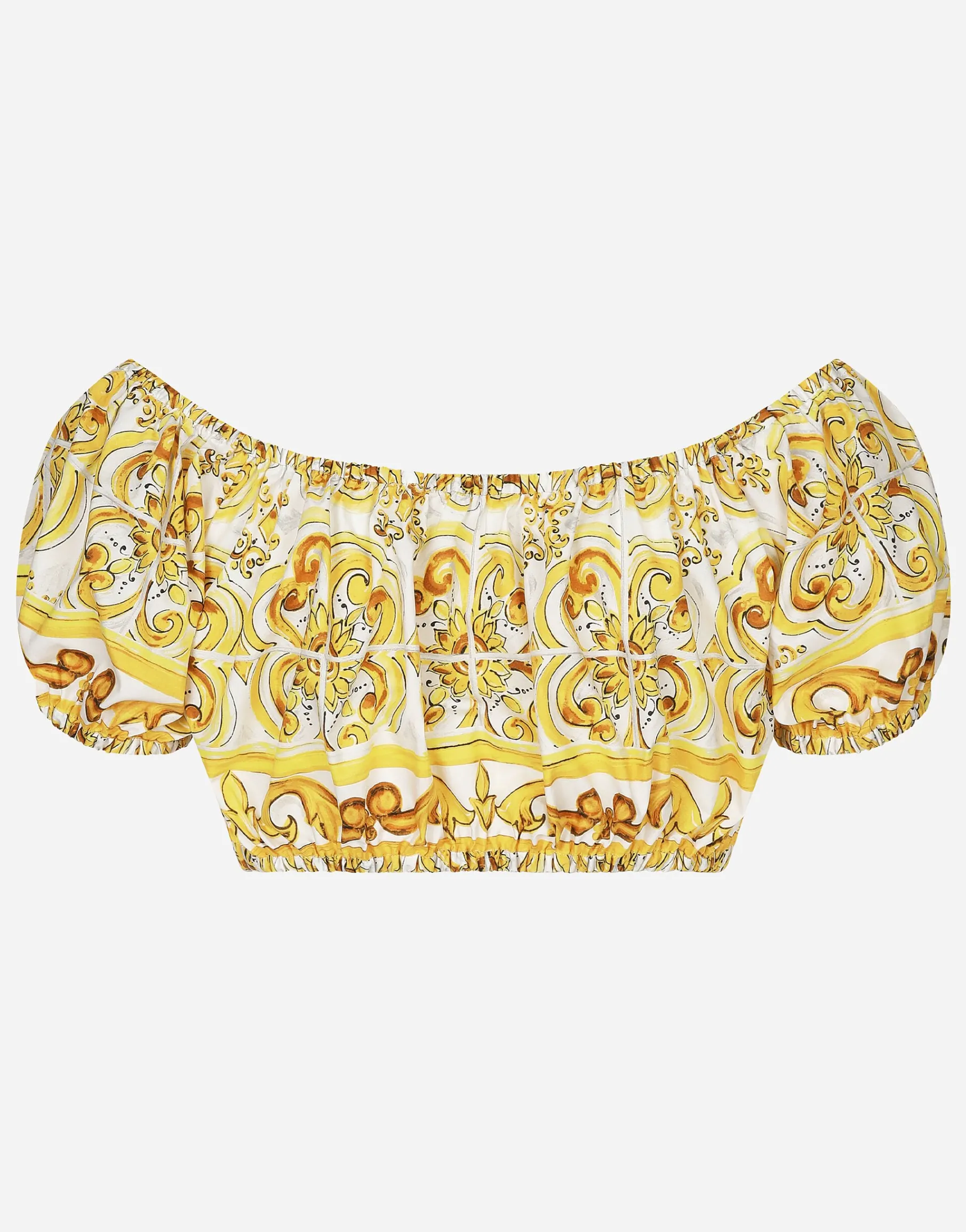 Cotton poplin crop top with majolica print