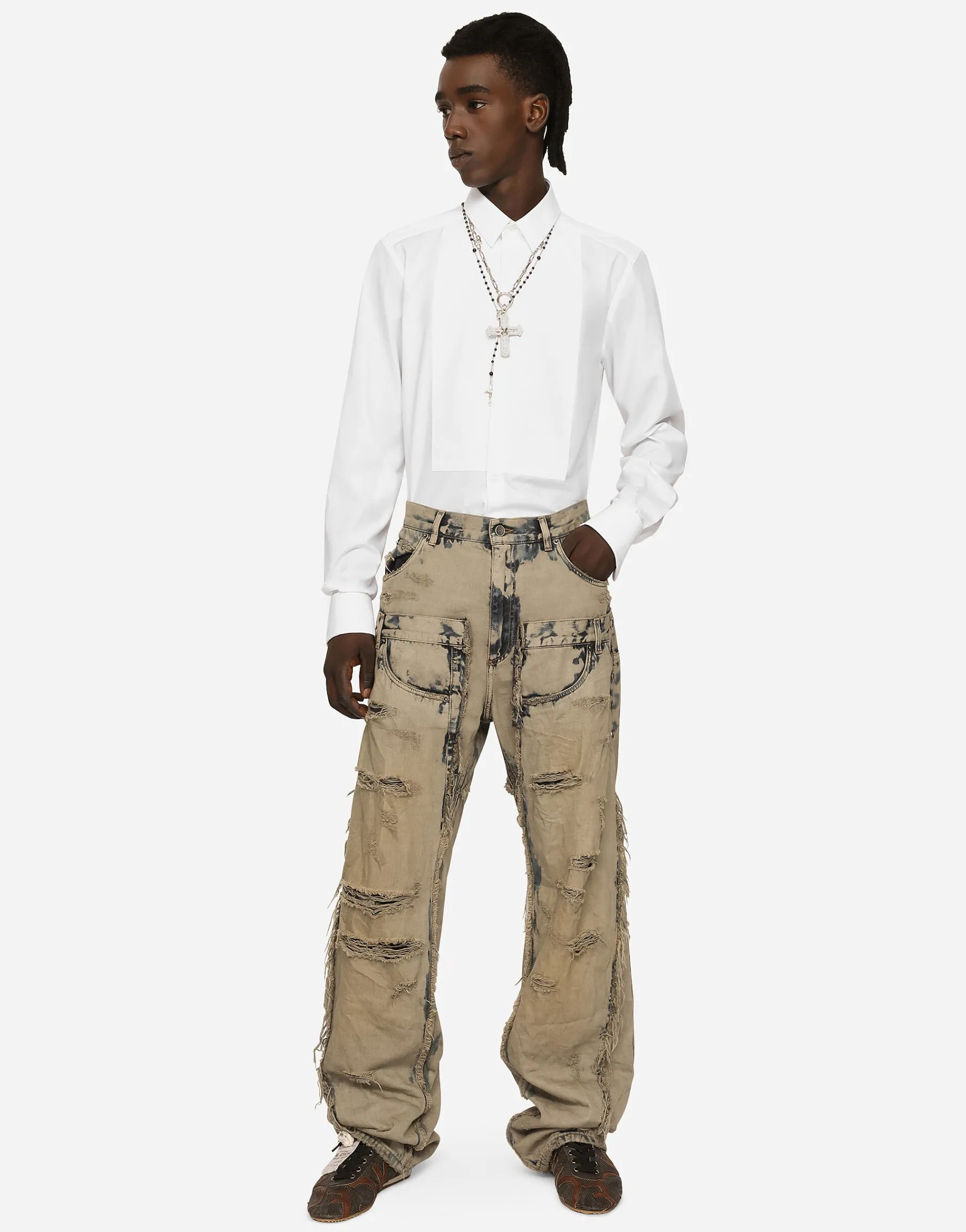 Cotton poplin Gold-fit tuxedo shirt