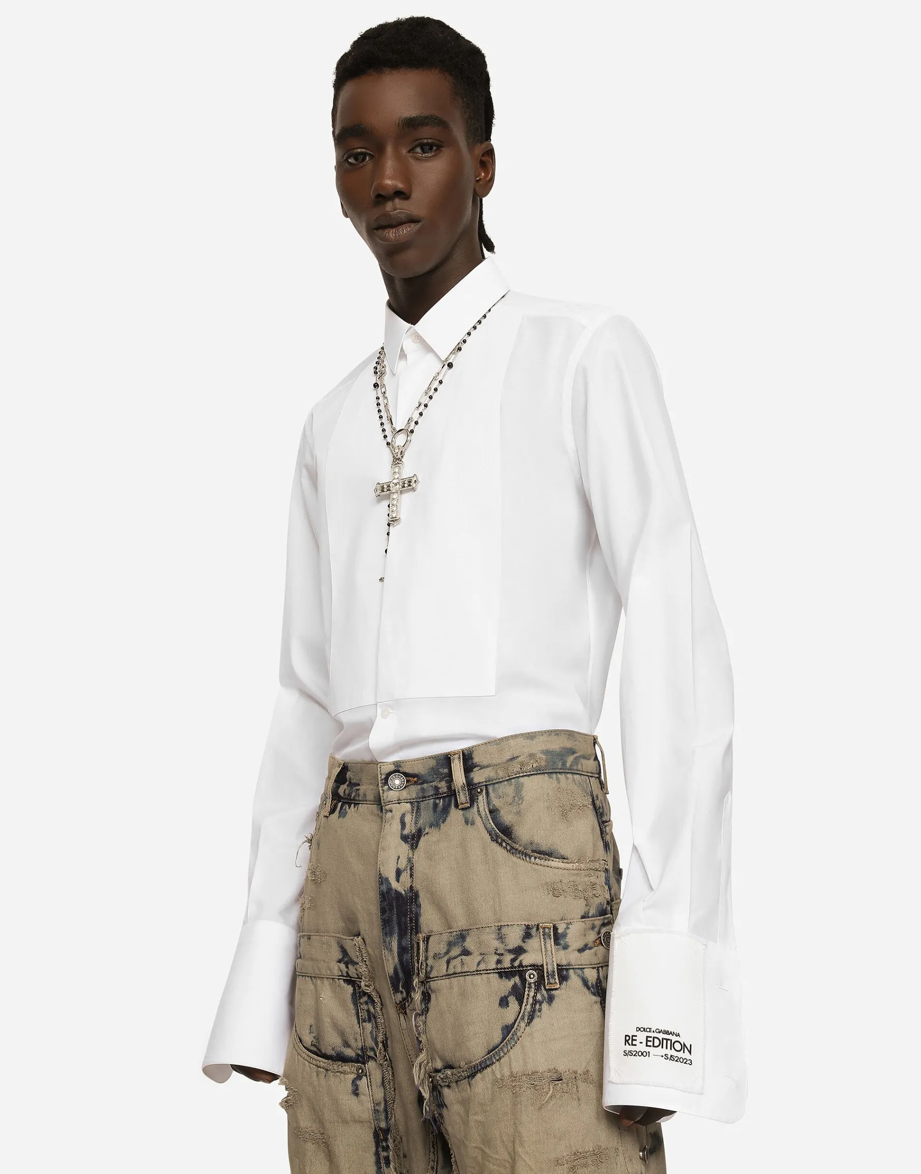 Cotton poplin Gold-fit tuxedo shirt