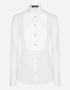 Cotton poplin shirt with piqué shirt front