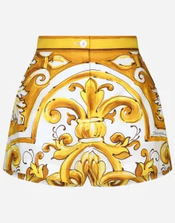 Cotton poplin shorts with majolica print