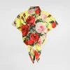 Cotton pussy-bow shirt with bouquet print