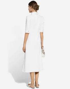 Cotton raschel tweed calf-length dress