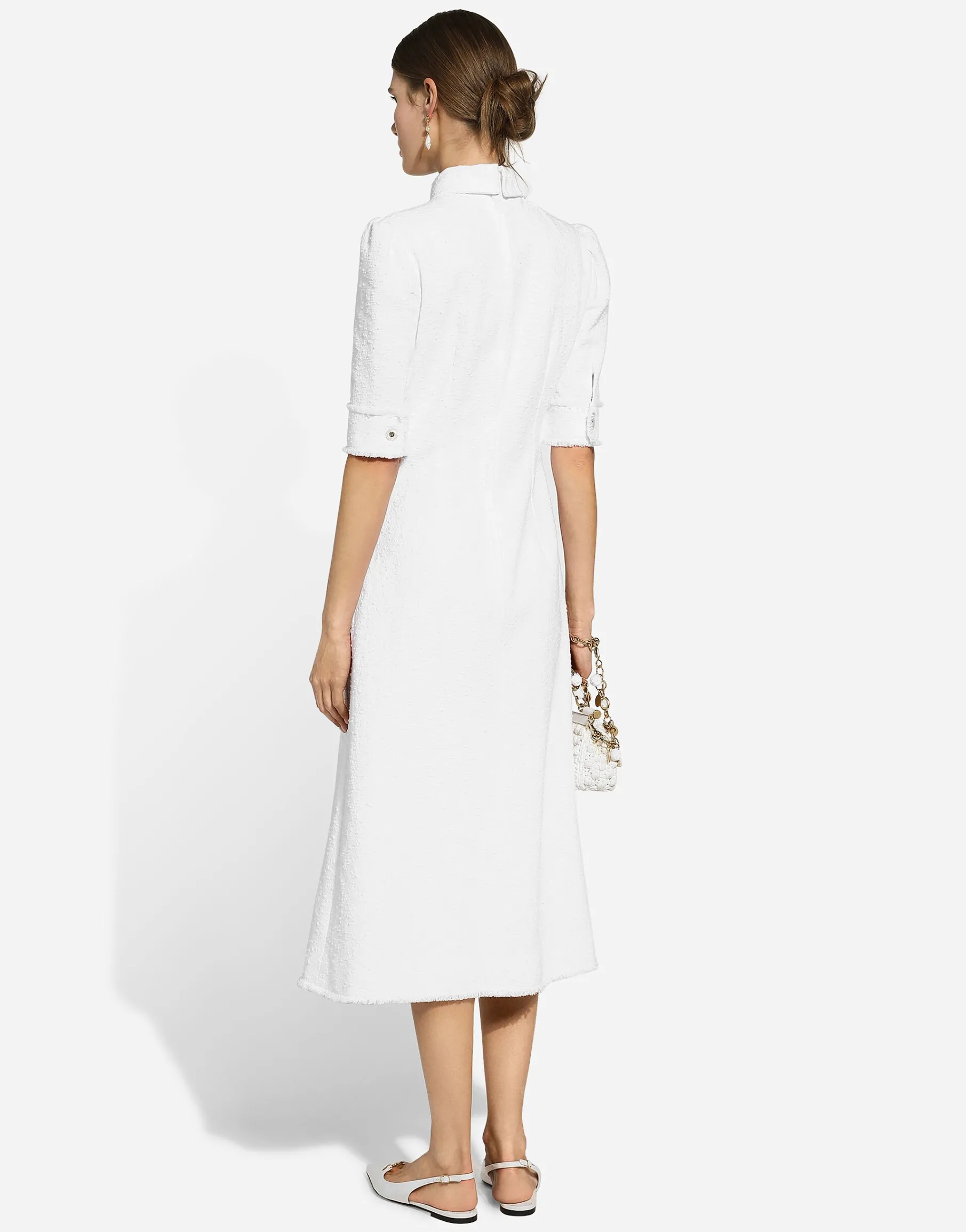 Cotton raschel tweed calf-length dress