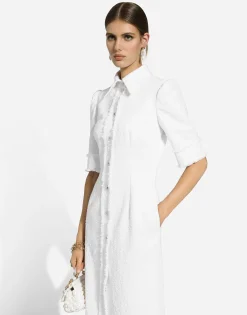 Cotton raschel tweed calf-length dress