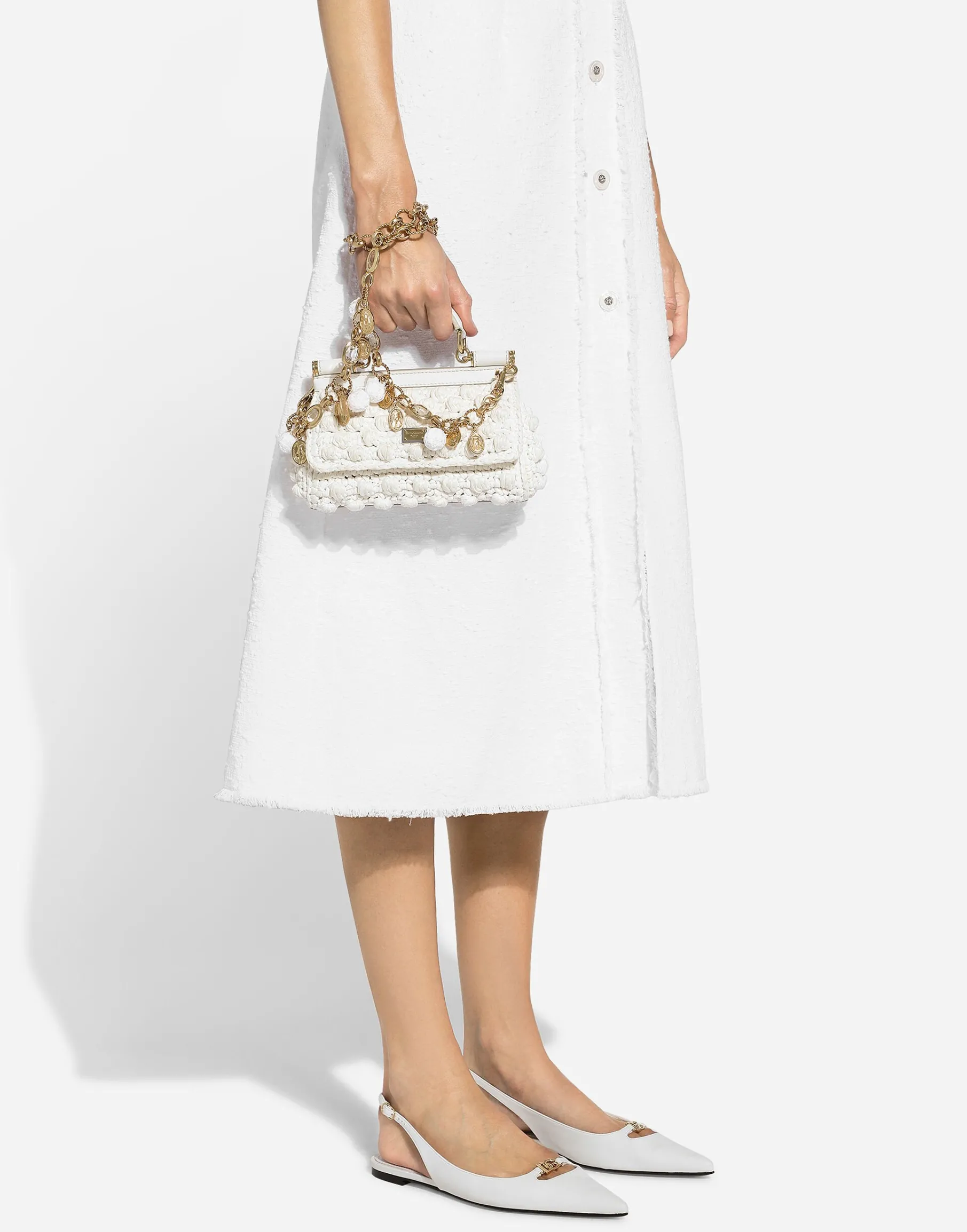 Cotton raschel tweed calf-length dress