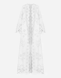Cotton robe coat with macramé embroidery