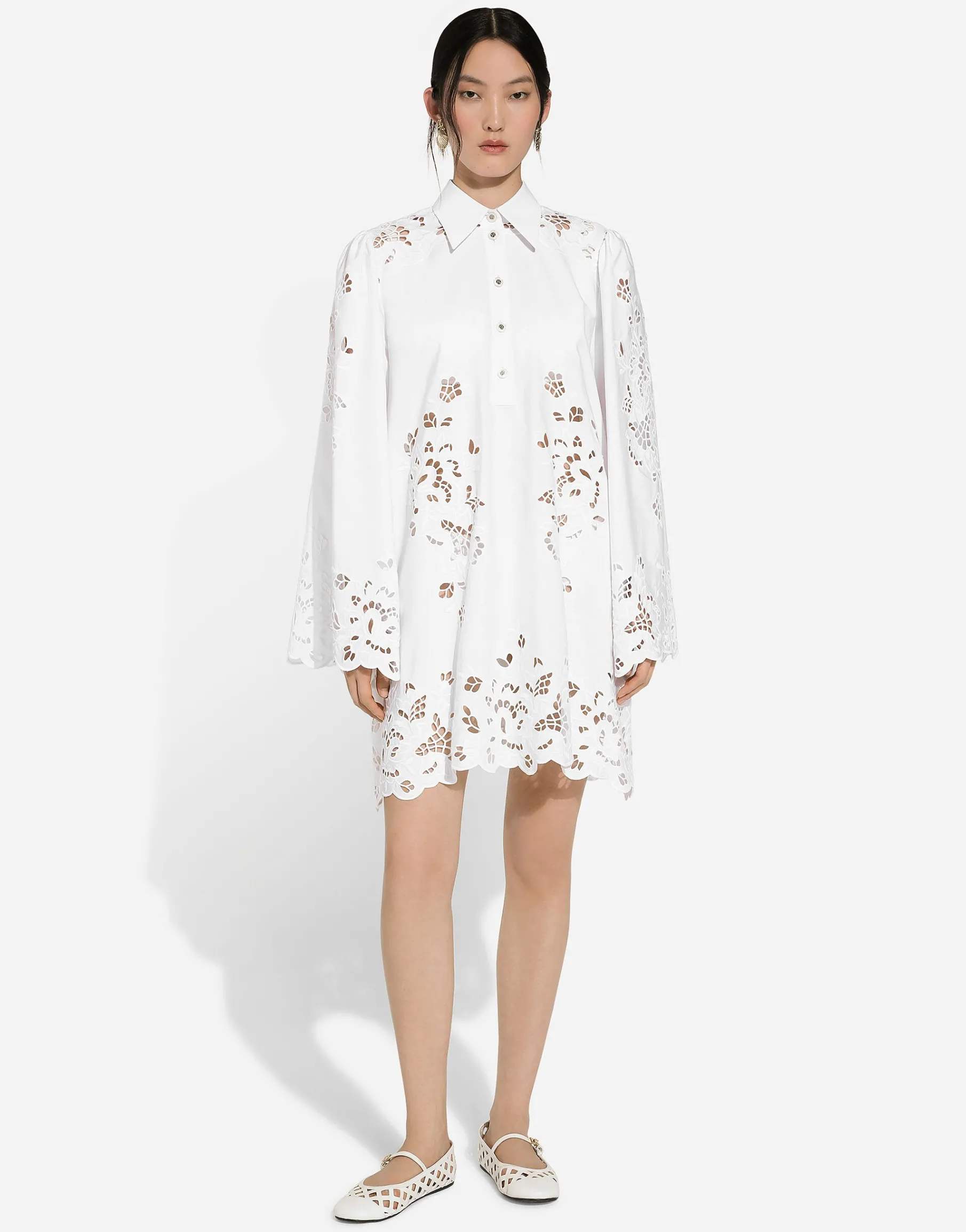 Cotton shirt dress with cut-out detailing