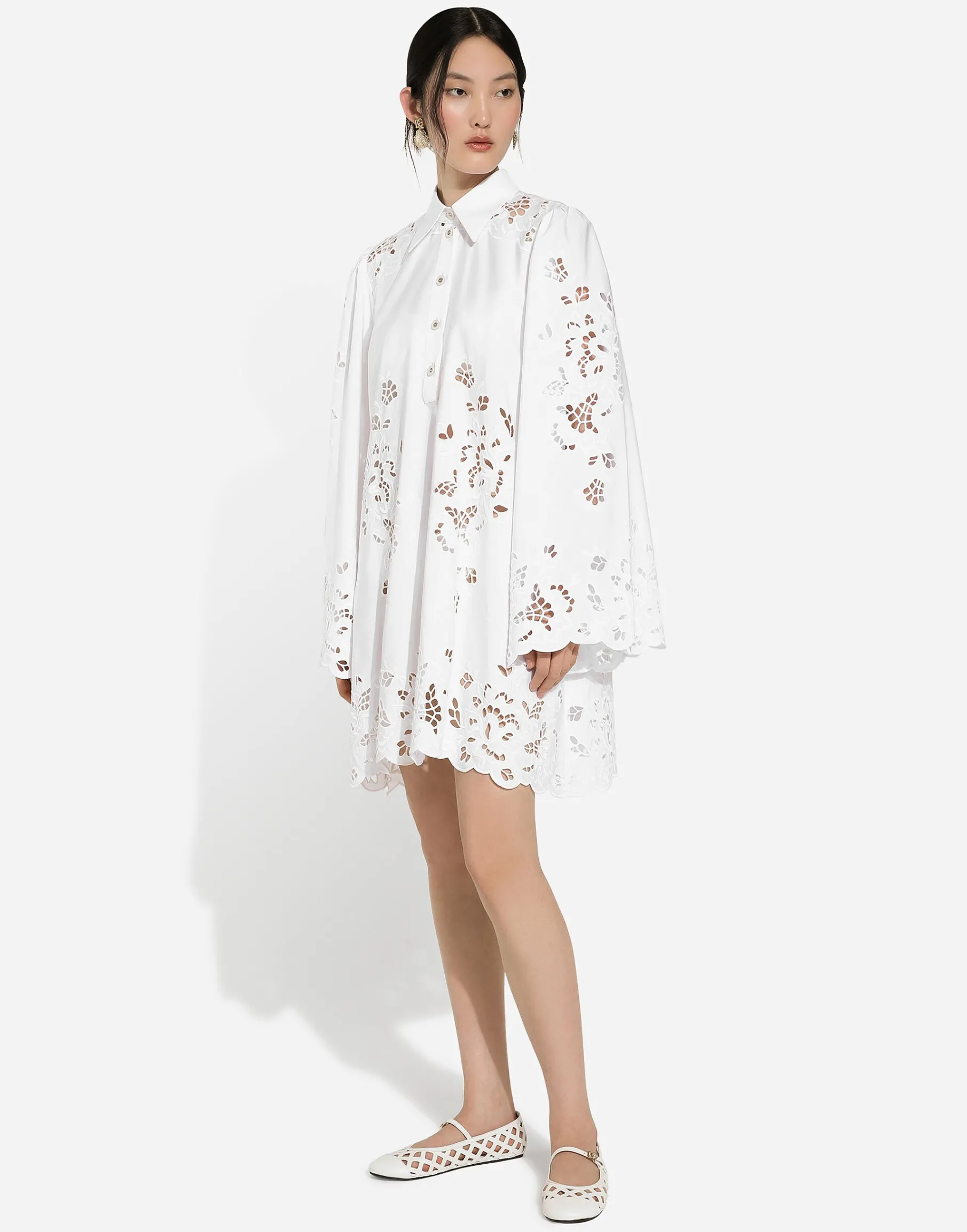 Cotton shirt dress with cut-out detailing