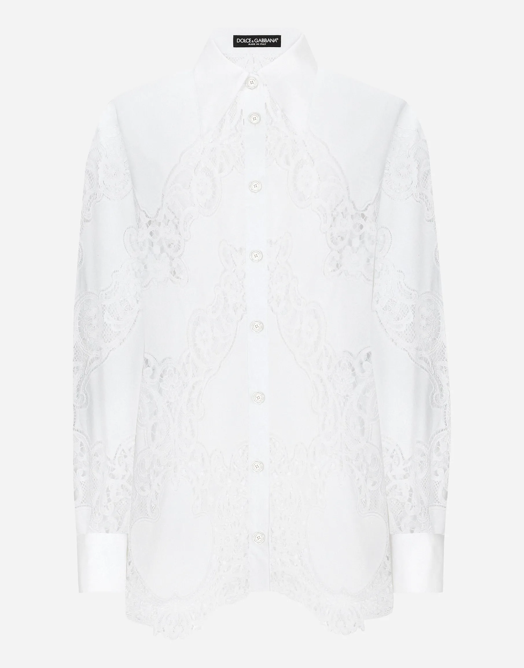 Cotton shirt with floral openwork embroidery