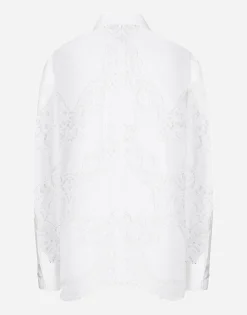 Cotton shirt with floral openwork embroidery