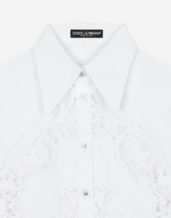 Cotton shirt with floral openwork embroidery