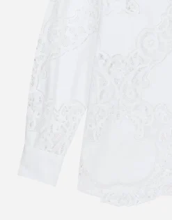 Cotton shirt with floral openwork embroidery