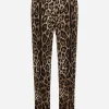 Cotton stretch pants with leopard print