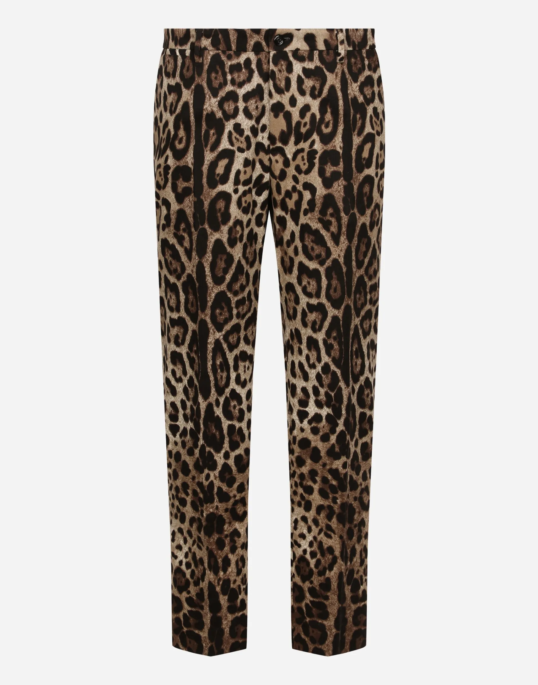 Cotton stretch pants with leopard print