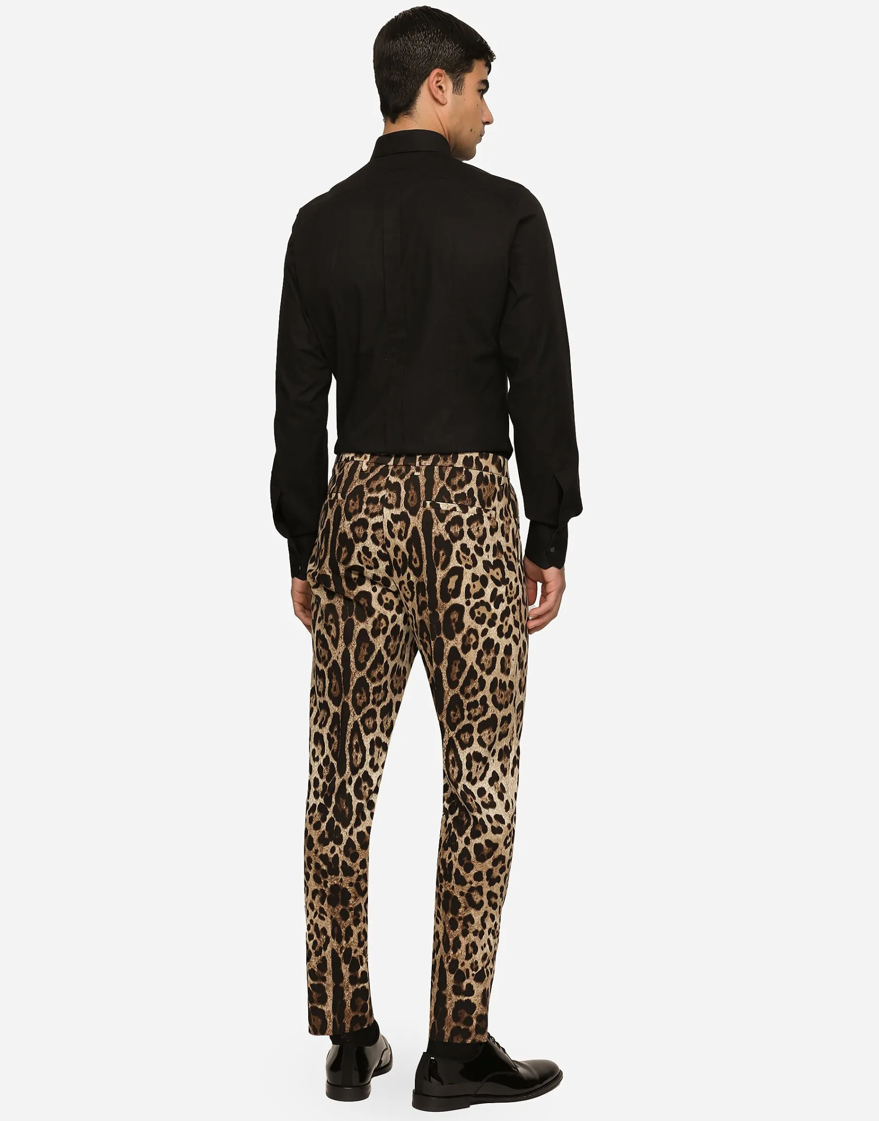 Cotton stretch pants with leopard print