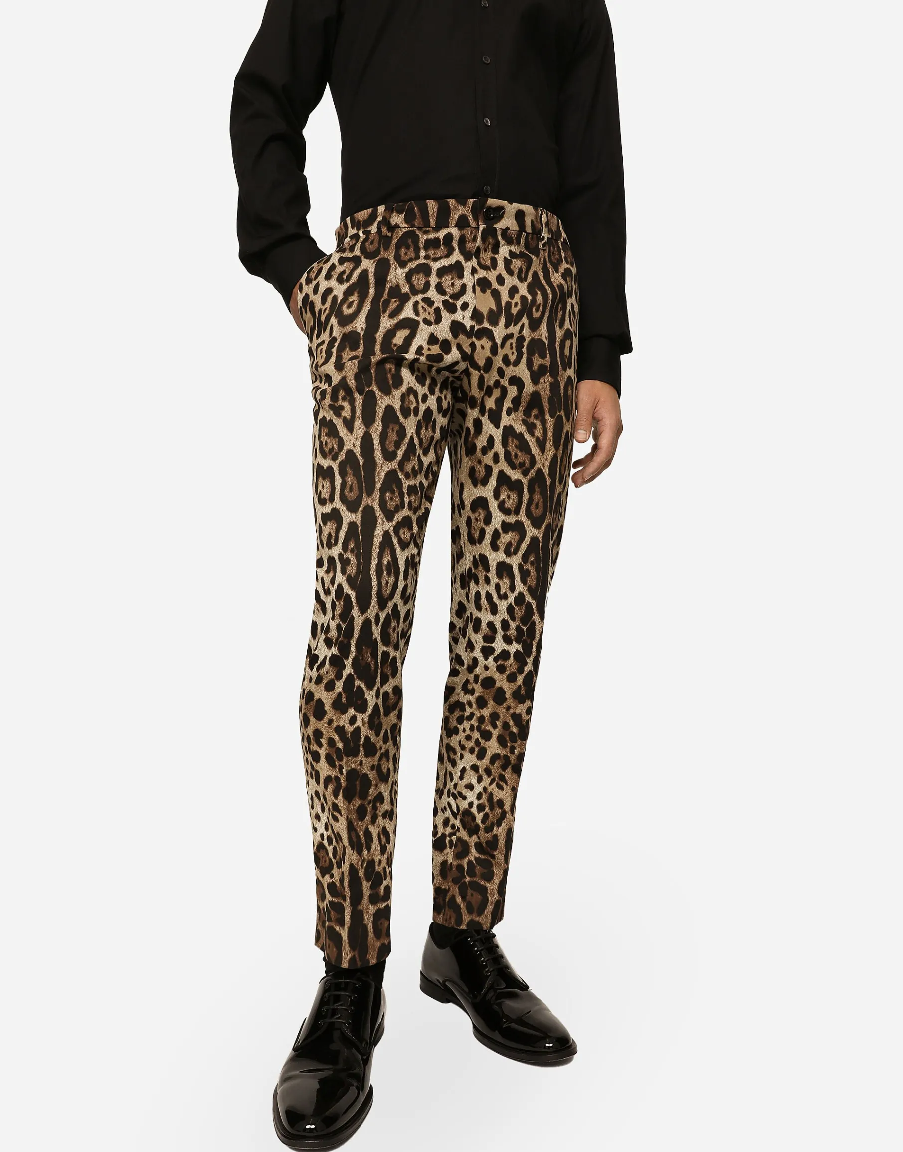 Cotton stretch pants with leopard print